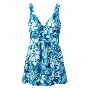 Maxine of Hollywood Swimsuit Size 14 Blue White Floral Built-In Padding
